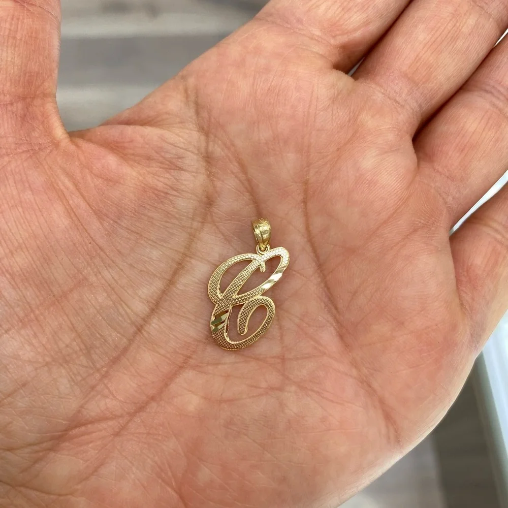 14K yellow Gold initial R Pendant all letters available in all letters